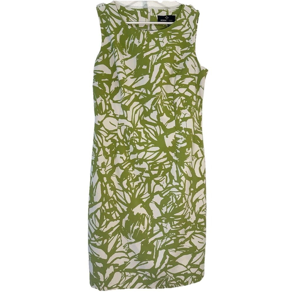 Ronni Nicole Sheath Dress 10 Green White Abstract Print Sleeveless